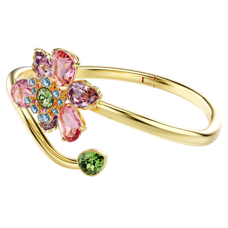 Swarovski Idyllia Mixed Cuts Multicolored Gold Tone Plated Flower Necklace, Medium