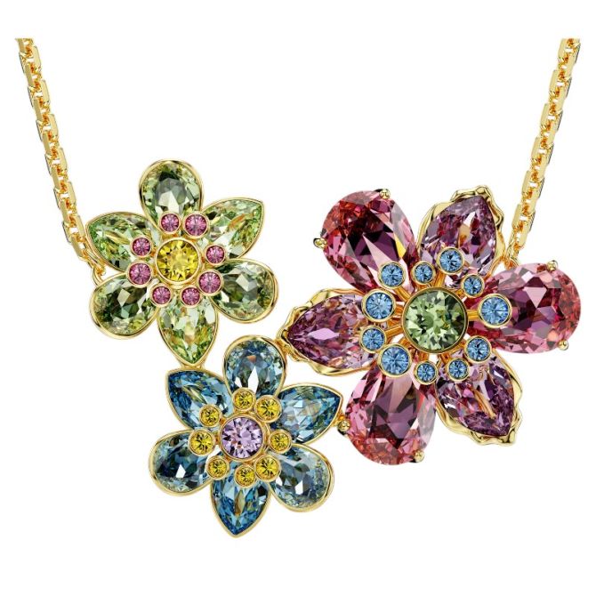 Swarovski Idyllia Mixed Cuts Flower Pendant Necklace, Multicolor and Gold Tone Plated