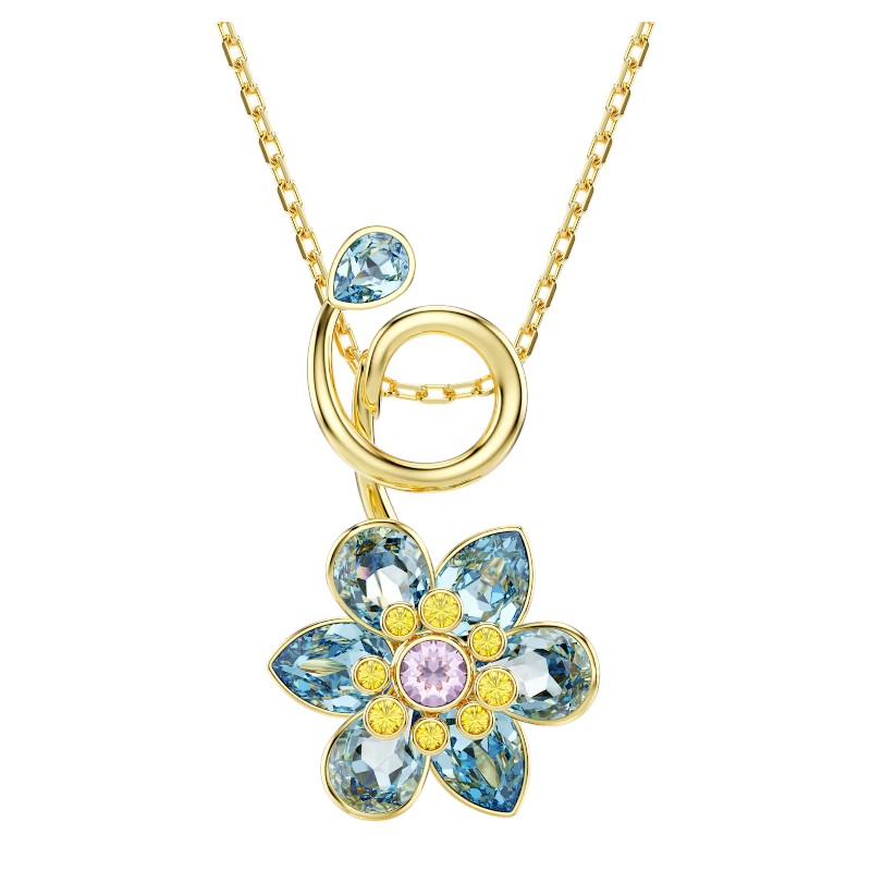 Swarovski Idyllia Mixed Cuts Flower Pendant Necklace, Blue and Gold Tone Plated