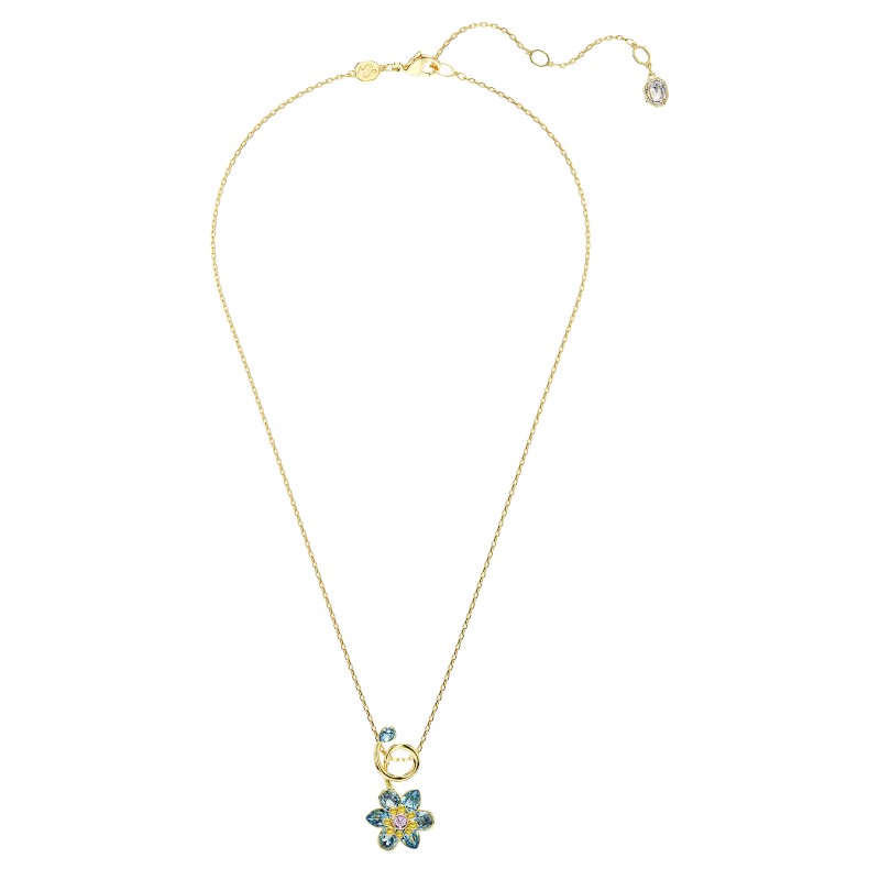 Swarovski Idyllia Mixed Cuts Flower Pendant Necklace, Blue and Gold Tone Plated