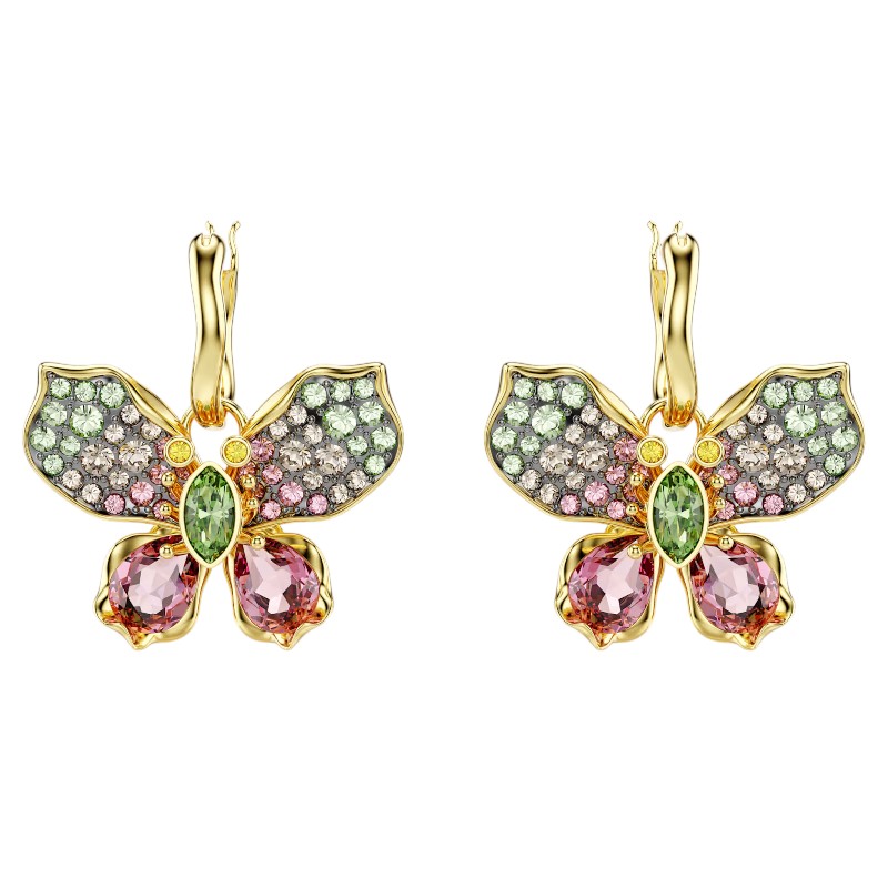 Swarovski Idyllia Mixed Cuts Pave Butterfly Drop Earrings, Multicolored and Gold Tone Plated