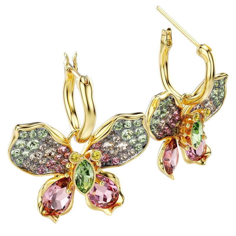 Swarovski Idyllia Mixed Cuts Pave Butterfly Drop Earrings, Multicolored and Gold Tone Plated
