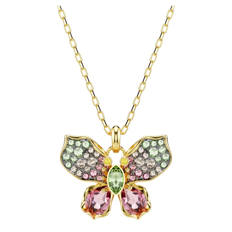 Swarovski Idyllia Mixed Cuts Pave Butterfly Pendant, Multicolored and Gold Tone Plated