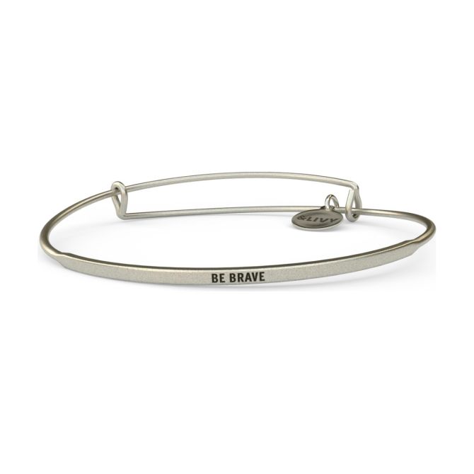 &Livy Posy Be Brave Bangle, Antique Silver