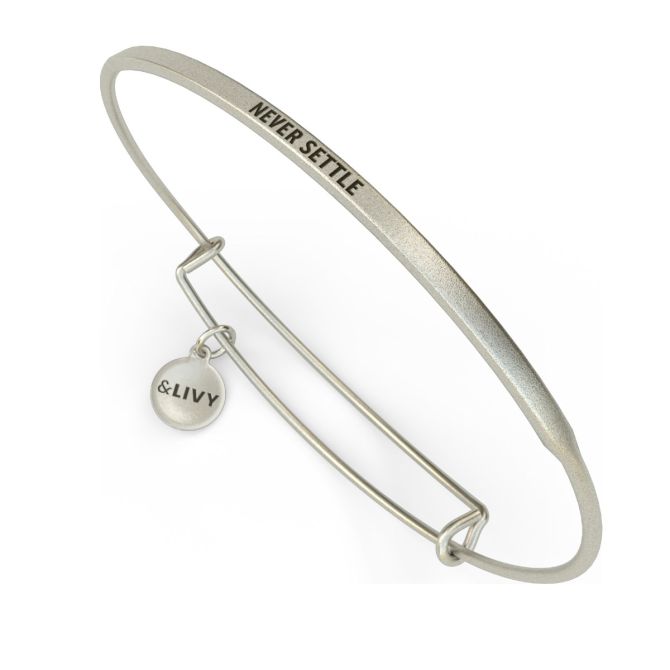 &Livy Posy Never Settle Bangle, Antique Silver