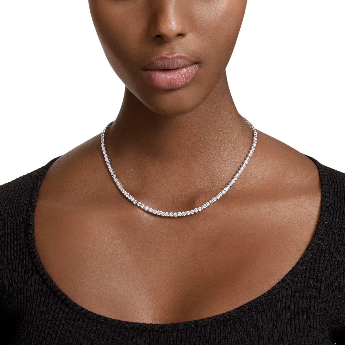 Swarovski Matrix Round Cut White and Rhodium Plated Necklace, Medium