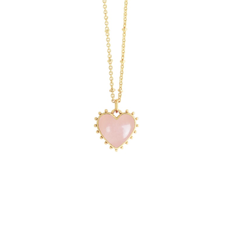 Anabel Aram Heart with Stone Pendant Necklace, Rose Quartz