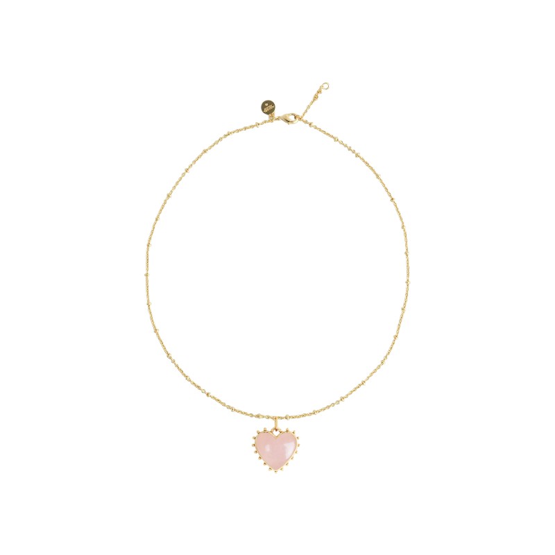 Anabel Aram Heart with Stone Pendant Necklace, Rose Quartz