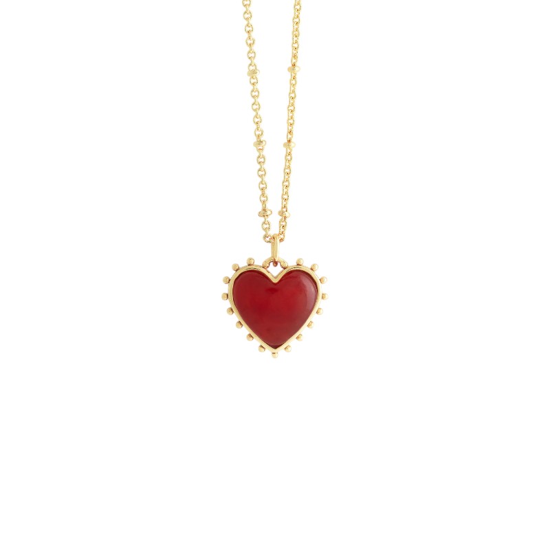 Anabel Aram Heart with Stone Pendant Necklace, Red Onyx