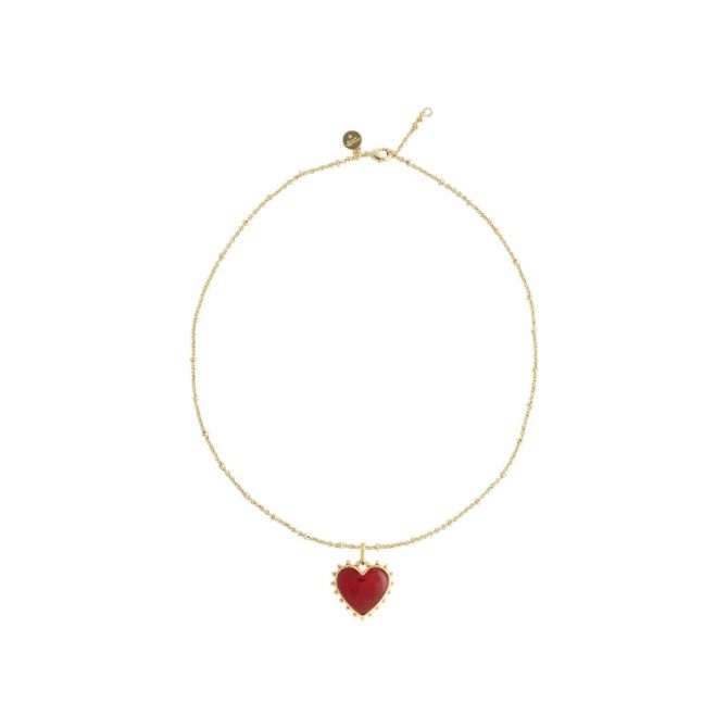 Anabel Aram Heart with Stone Pendant Necklace, Red Onyx