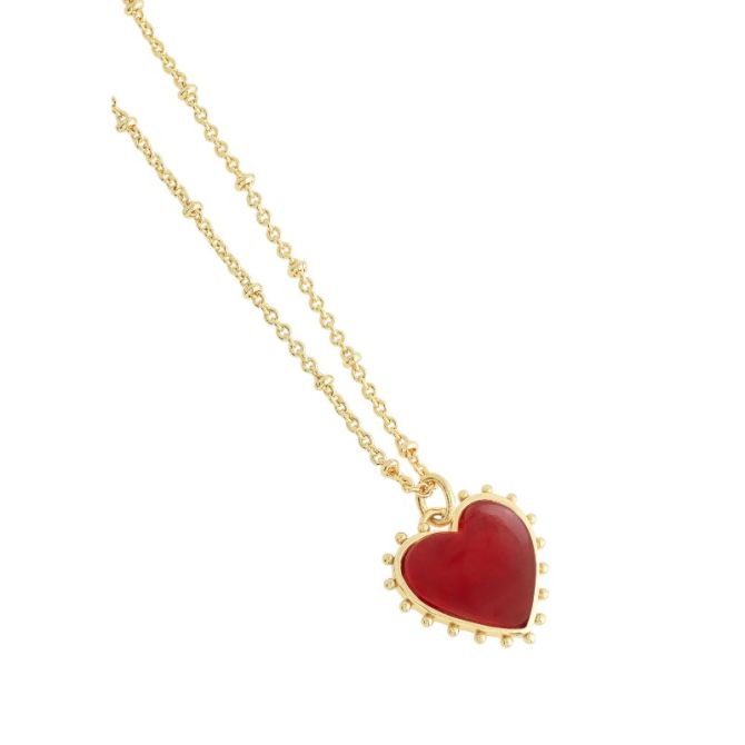Anabel Aram Heart with Stone Pendant Necklace, Red Onyx