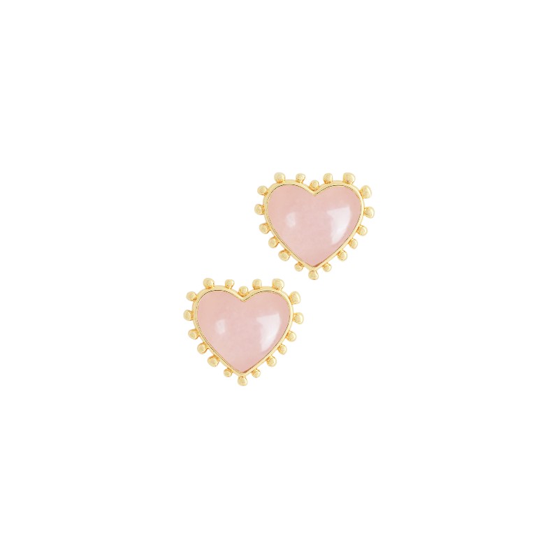 Anabel Aram Heart with Stone Stud Earrings, Rose Quartz