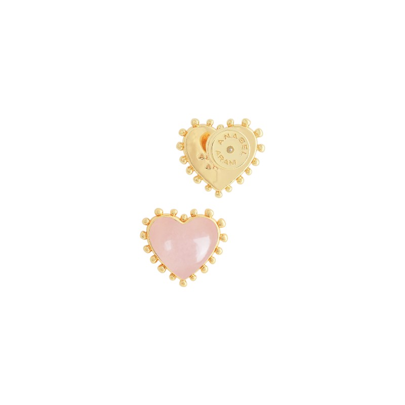 Anabel Aram Heart with Stone Stud Earrings, Rose Quartz