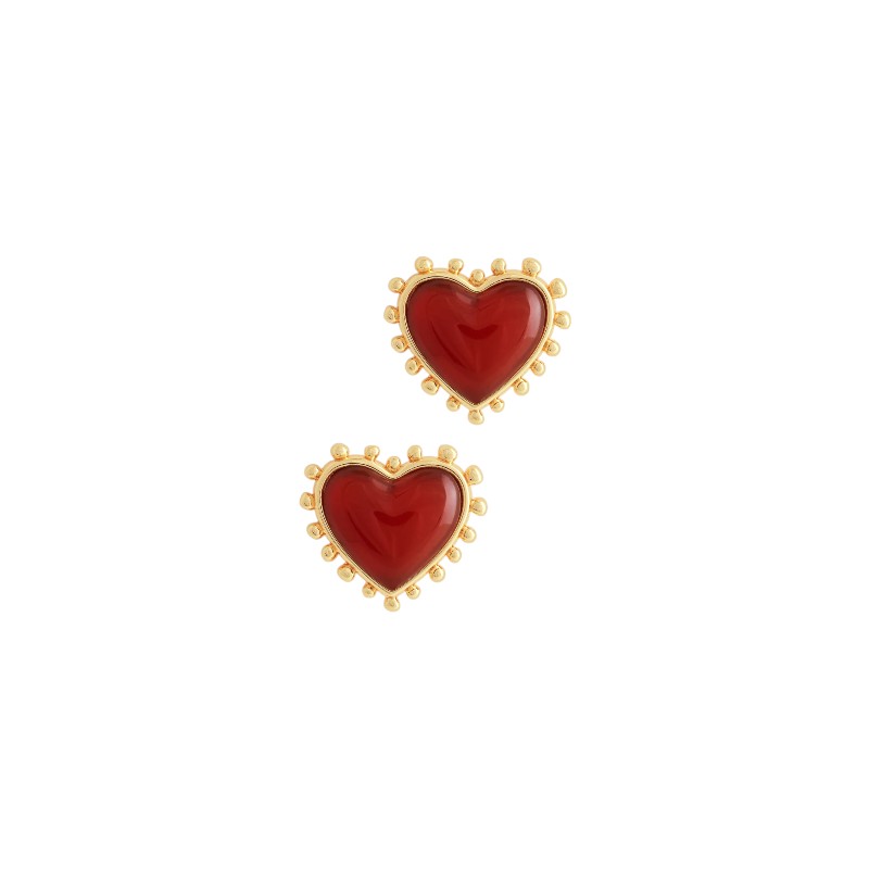 Anabel Aram Heart with Stone Stud Earrings, Red Onyx