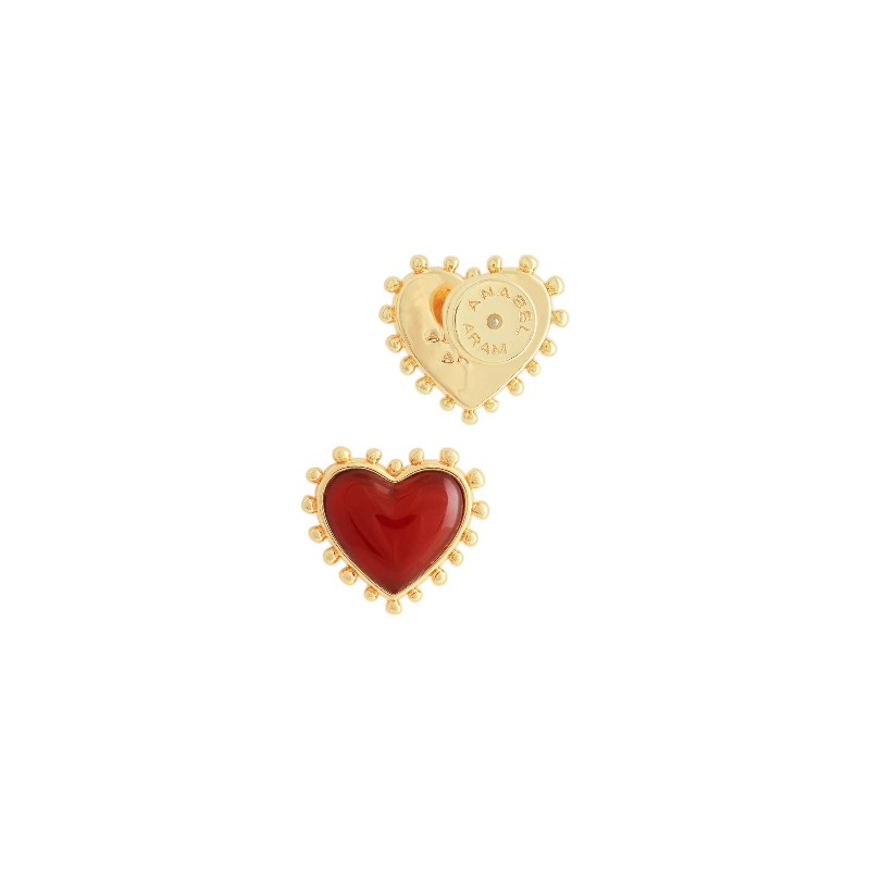 Anabel Aram Heart with Stone Stud Earrings, Red Onyx