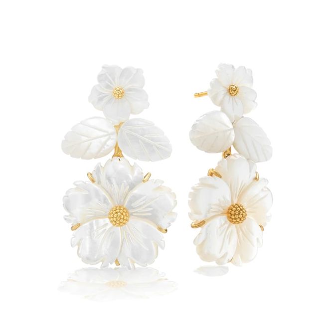Capucine De Wulf Mermaid Garden Floral Post Drop Earrings, Mother of Pearl