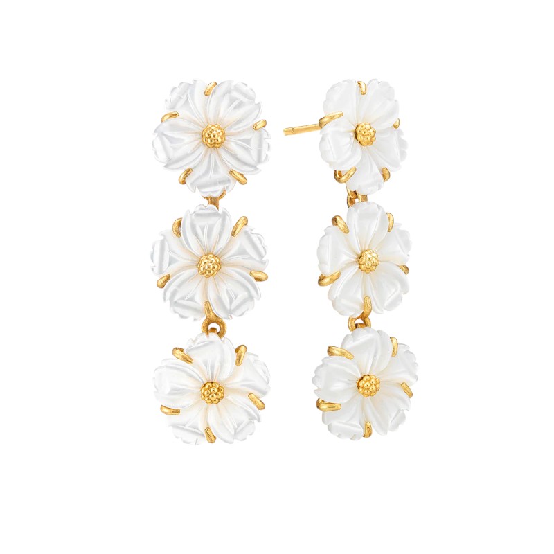 Capucine De Wulf Mermaid Garden Floral Petite Linear Earrings, Mother of Pearl