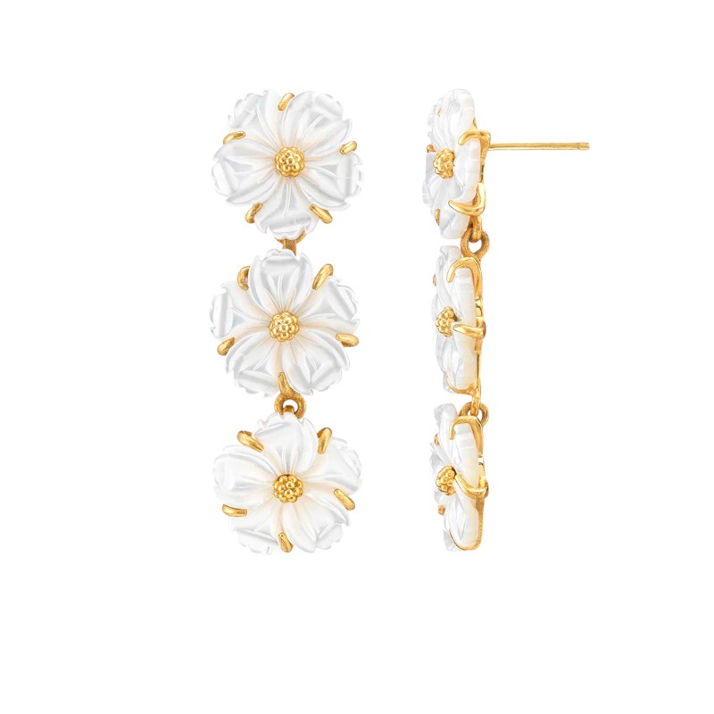Capucine De Wulf Mermaid Garden Floral Petite Linear Earrings, Mother of Pearl
