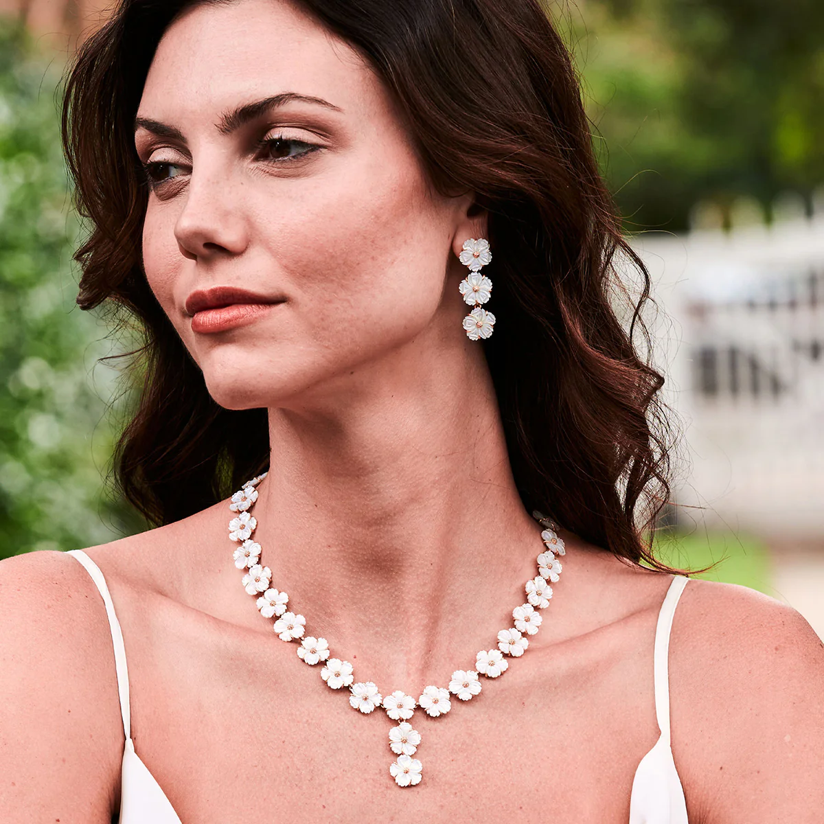 Capucine De Wulf Mermaid Garden Floral Petite Linear Earrings, Mother of Pearl