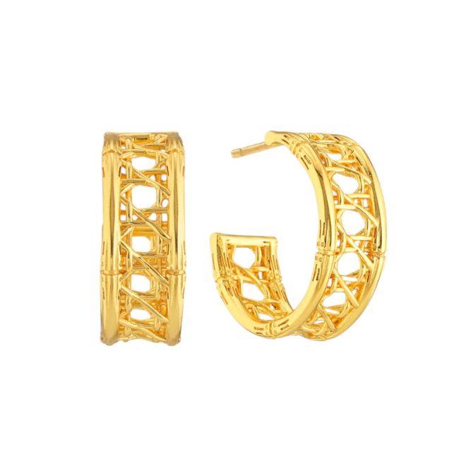 Capucine De Wulf Veranda Caning Medium Hoop Earrings, Gold Plated