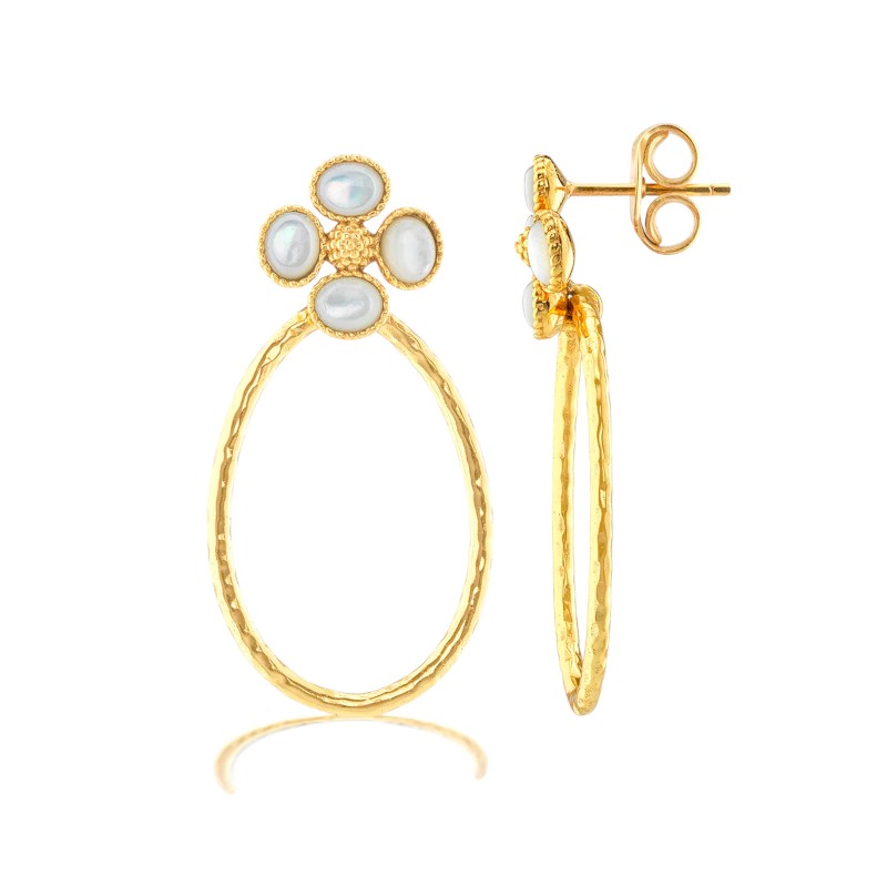 Capucine De Wulf Berry Clover Teardrop Earrings, Mother of Pearl