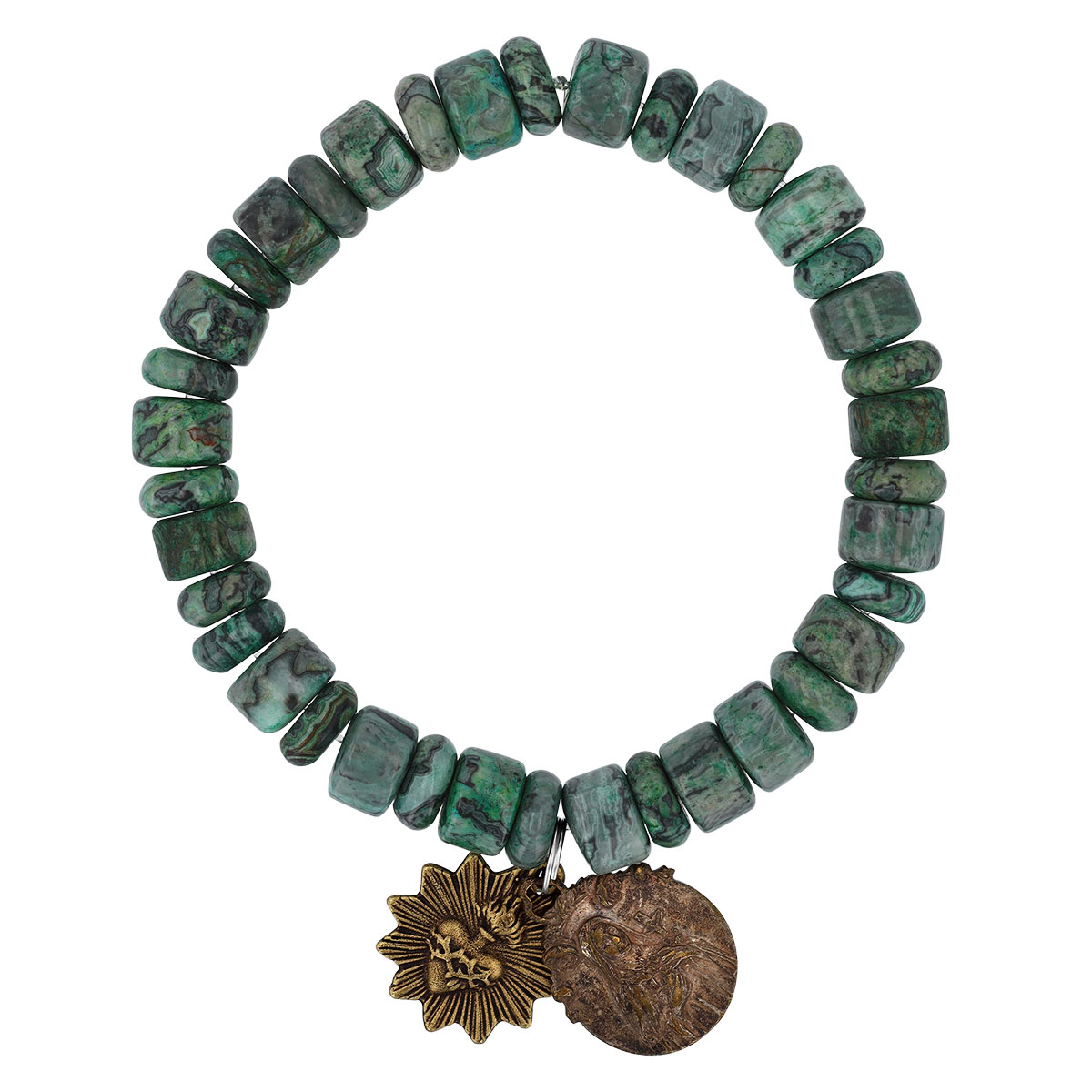 Miracle Icons by Mary Jo Pane Green Peace Jasper 10mm Bracelet