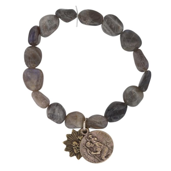 Miracle Icons by Mary Jo Pane Grey Labradorite 10mm Bracelet
