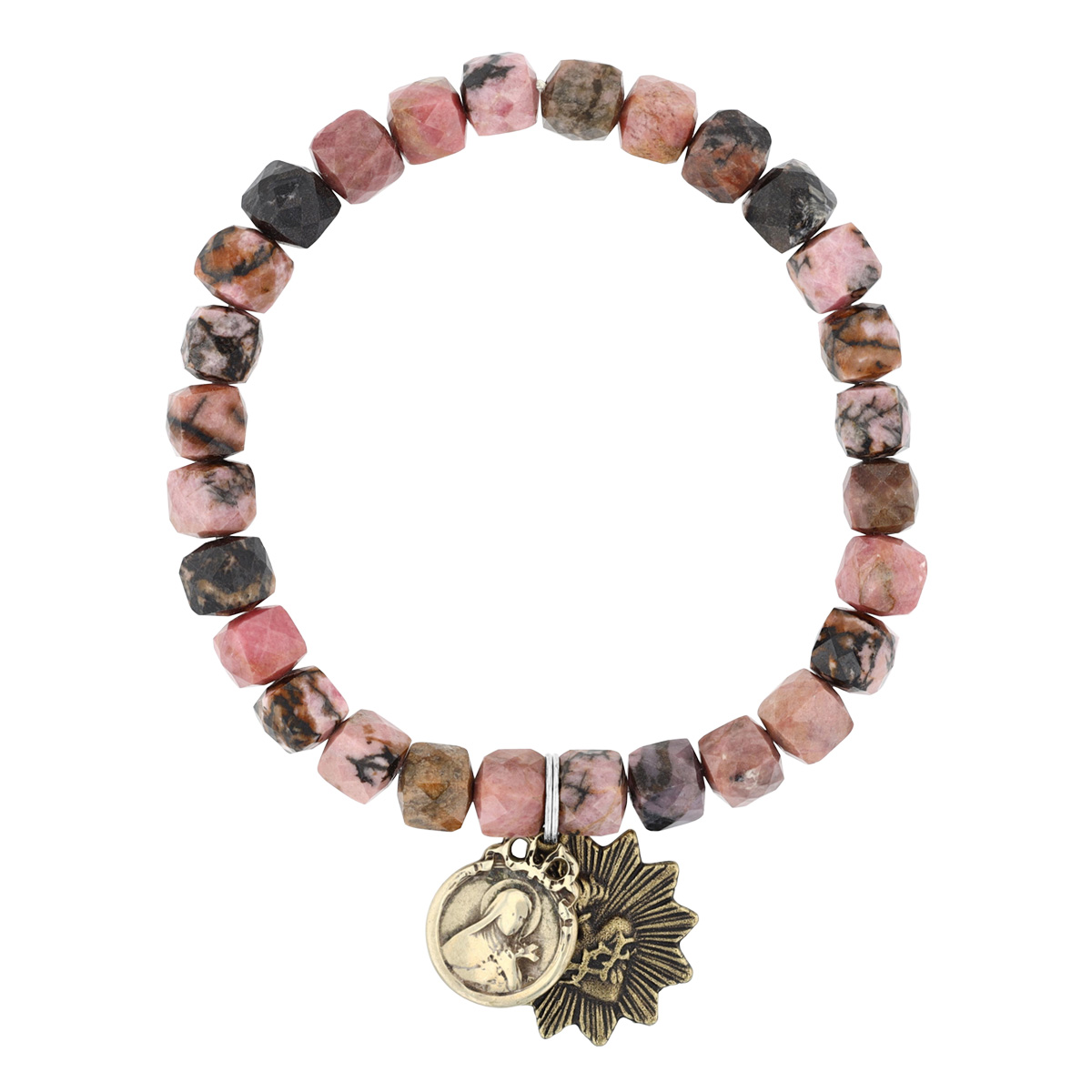 Miracle Icons by Mary Jo Pane Rhodonite Cube 8mm Bracelet