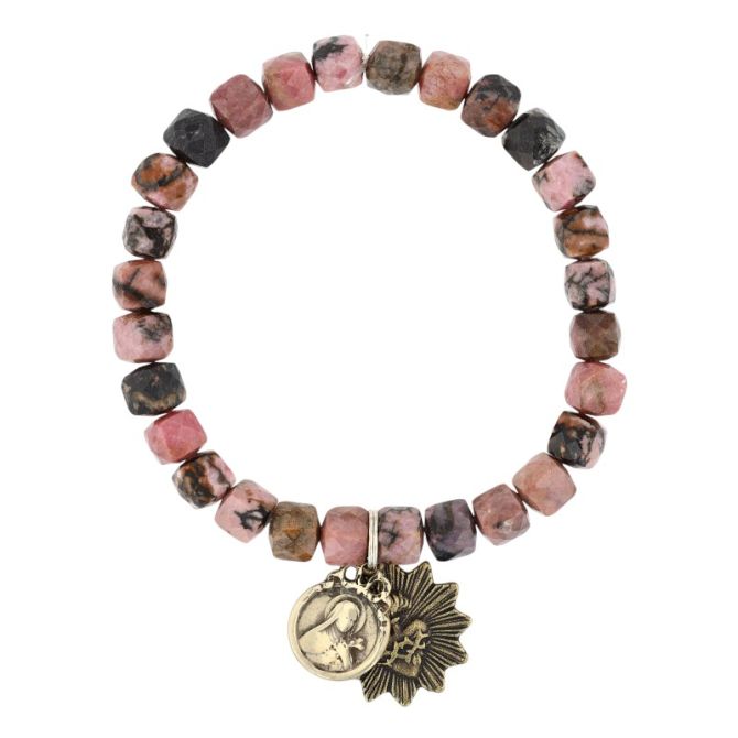 Miracle Icons by Mary Jo Pane Rhodonite Cube 8mm Bracelet