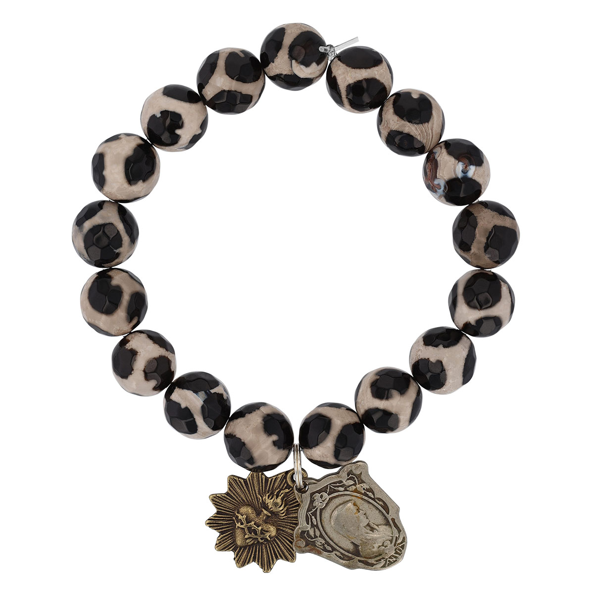 Miracle Icons by Mary Jo Pane Black and White Tibetan Agate 12mm Bracelet