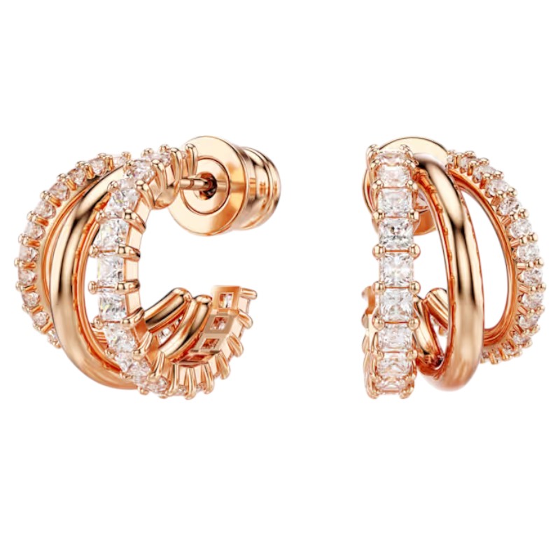 Swarovski Mixed Cuts Mini Hyperbola Hoop Earrings, White and Rose Gold Tone Plated