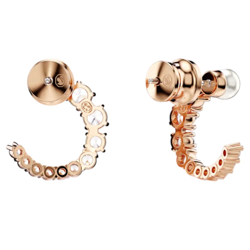 Swarovski Round Cut Crystal Pearl Round Cut Hoop Earrings, White and Rose Gold Tone Plated