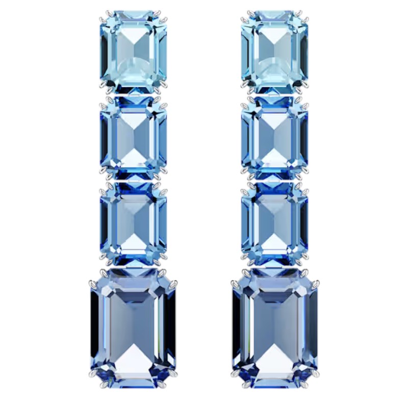 Swarovski Octagon Cut Color Gradient Drop Earrings, Blue and Rhodium Plated