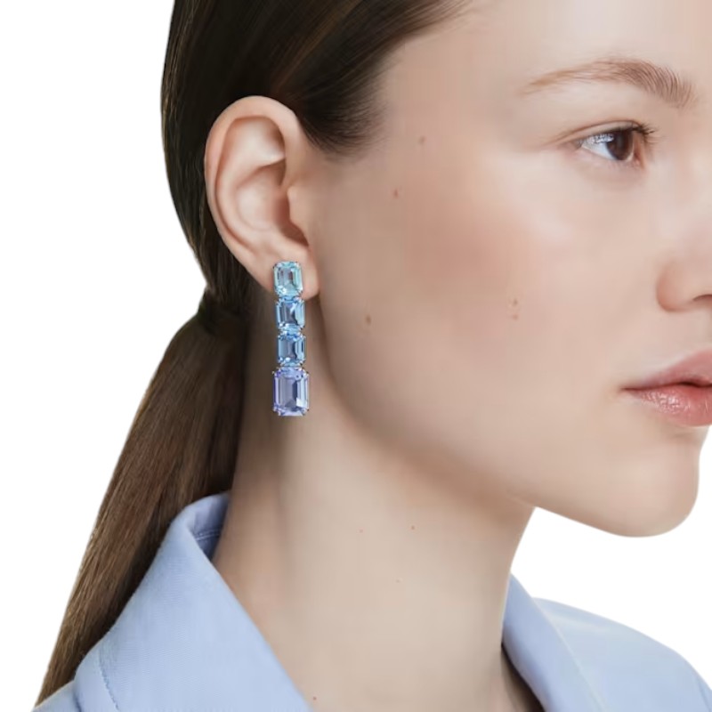 Swarovski Octagon Cut Color Gradient Drop Earrings, Blue and Rhodium Plated