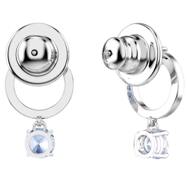 Swarovski Round Cut Attract Drop Earrings, Blue and Rhodium Plated