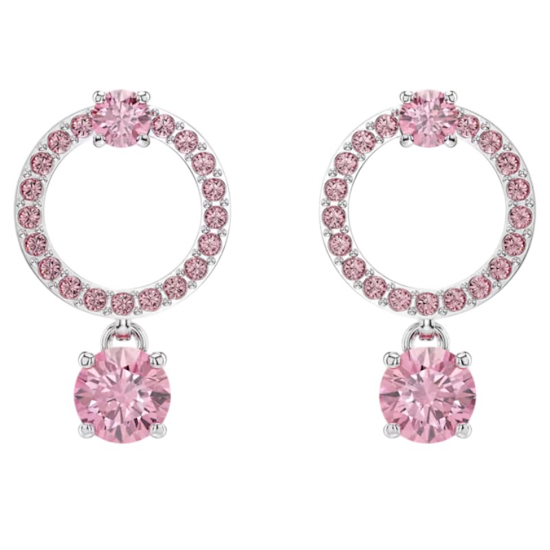 Swarovski Round Cut Attract Drop Earrings, Pink and Rhodium Plated