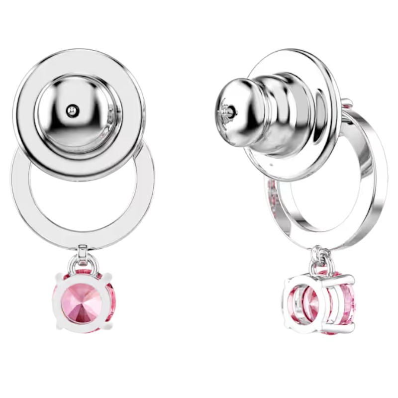 Swarovski Round Cut Attract Drop Earrings, Pink and Rhodium Plated