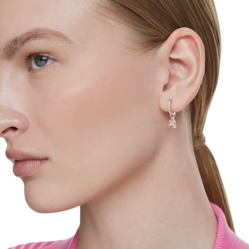 Swarovski Pear Cut Attract Drop Earrings, Pink and Rhodium Plated