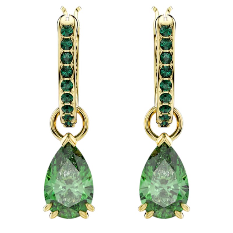 Swarovski Pear Cut Attract Drop Earrings, Green and Gold Tone Plated