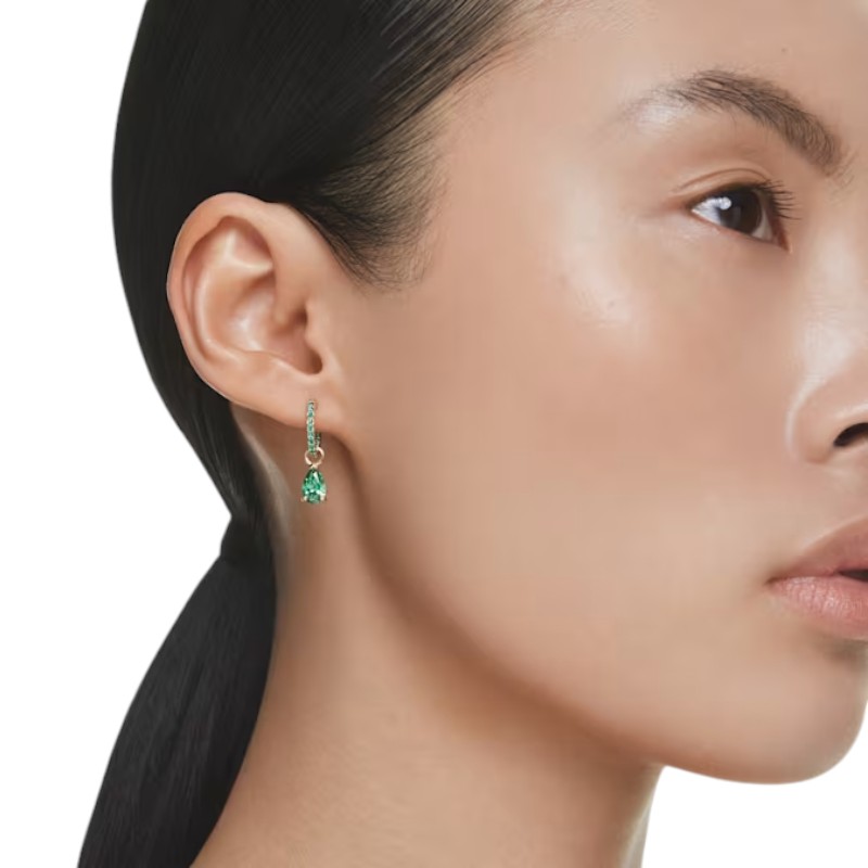 Swarovski Pear Cut Attract Drop Earrings, Green and Gold Tone Plated