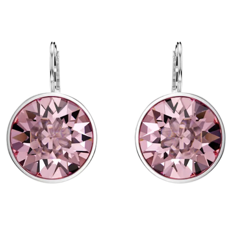 Swarovski Round Cut Bella Drop Earrings, Pink and Rhodium Plated