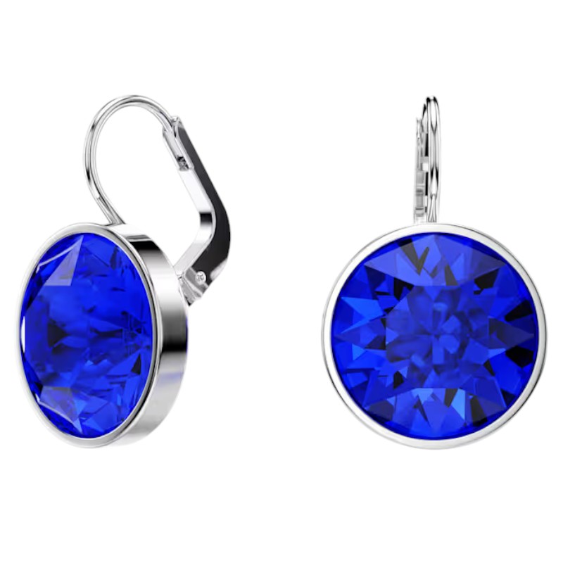 Swarovski Round Cut Bella Drop Earrings, Blue and Rhodium Plated