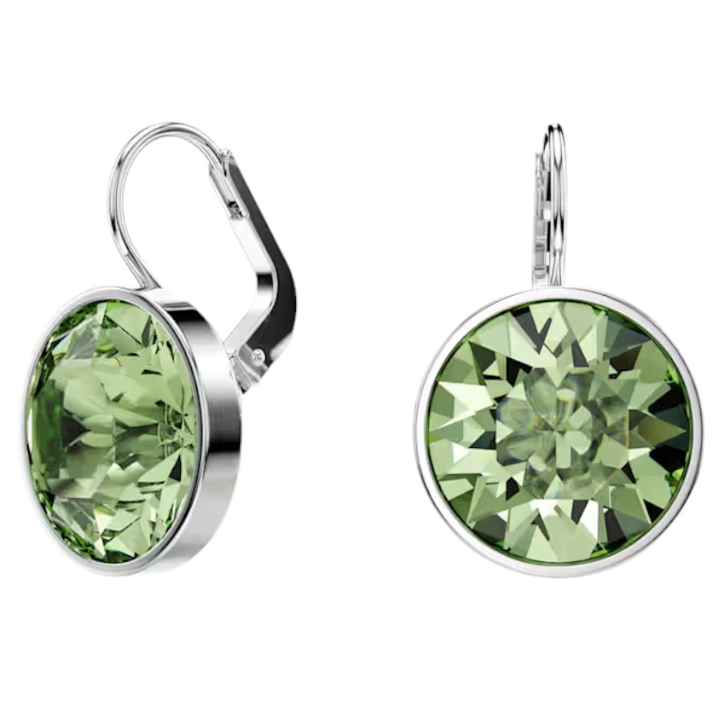 Swarovski Round Cut Bella Drop Earrings, Green and Rhodium Plated
