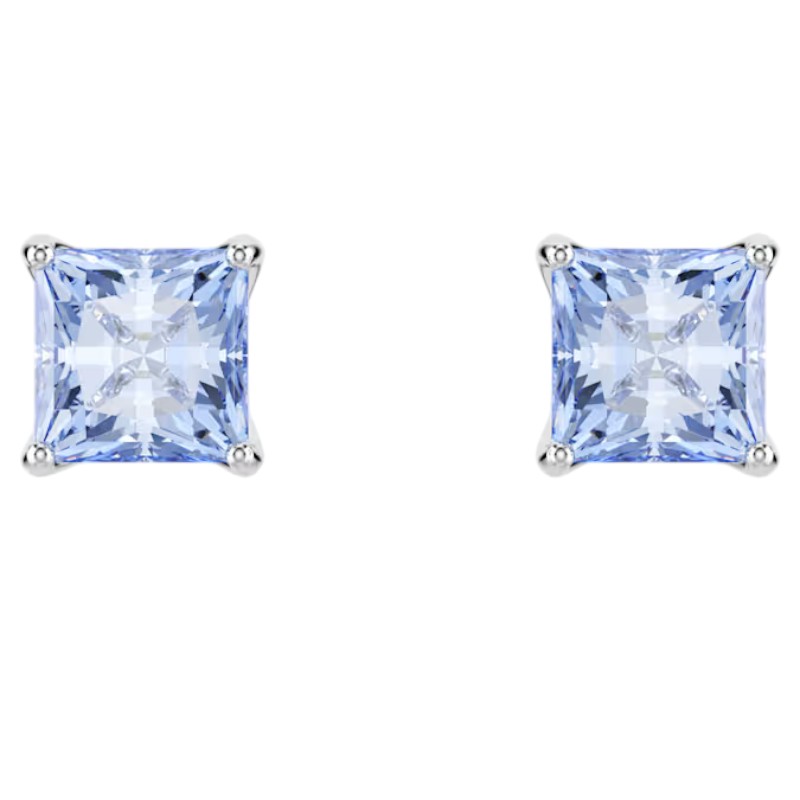 Swarovski Square Cut Matrix Stud Earrings, Blue and Rhodium Plated