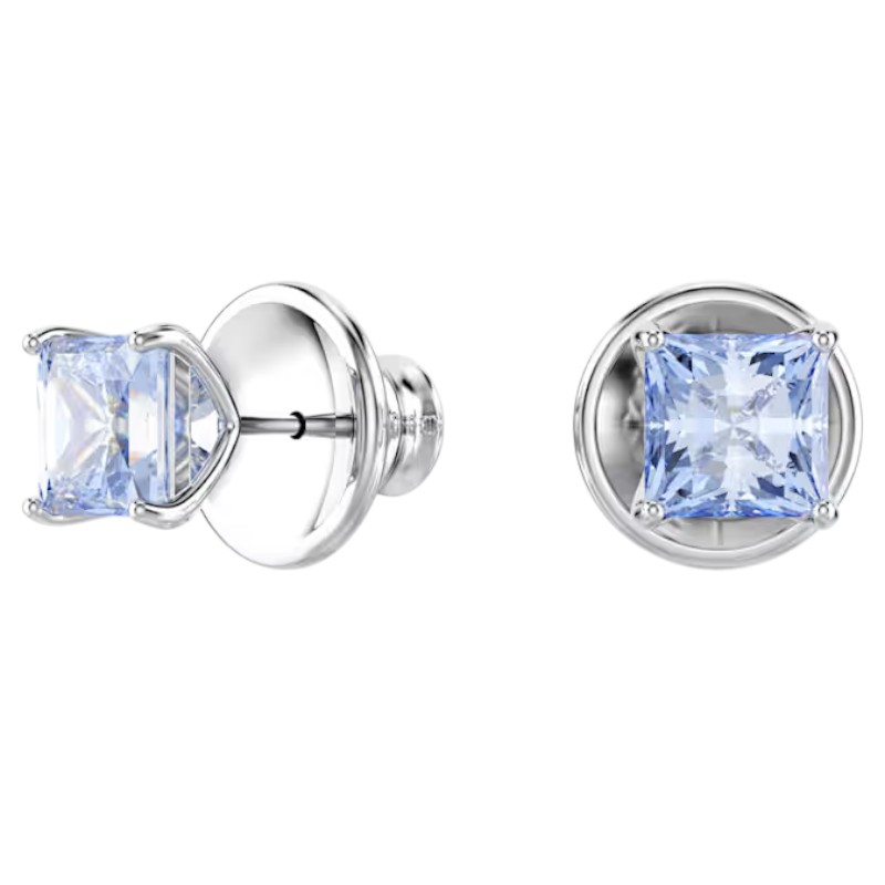 Swarovski Square Cut Matrix Stud Earrings, Blue and Rhodium Plated
