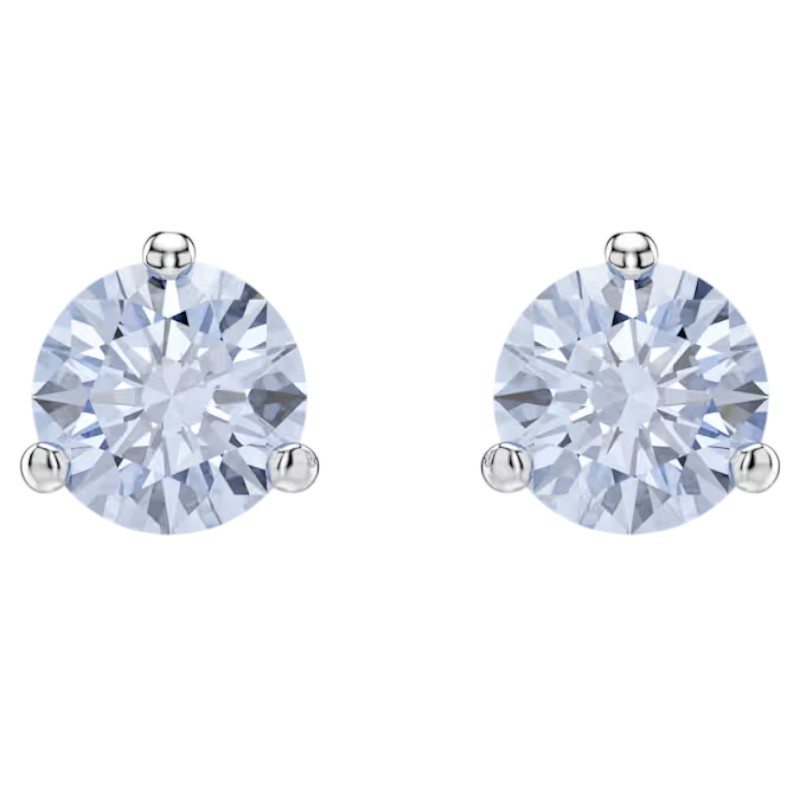 Swarovski Round Cut Solitaire Stud Earrings, Blue and Rhodium Plated