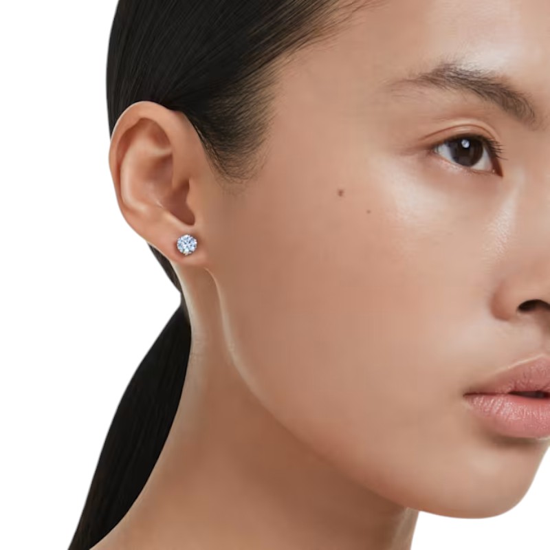 Swarovski Round Cut Solitaire Stud Earrings, Blue and Rhodium Plated