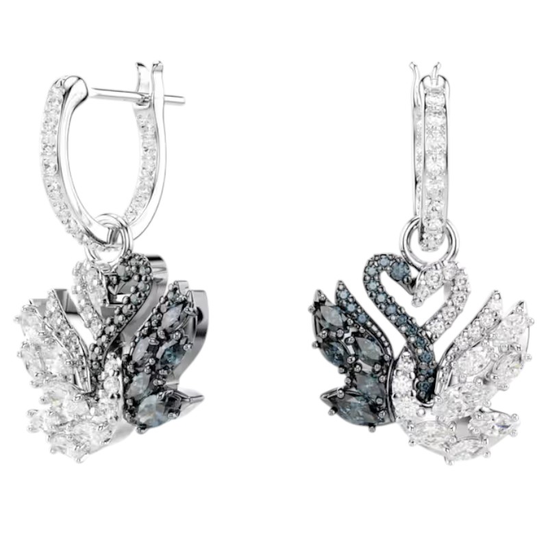 Swarovski Swan Drop Earrings, Black