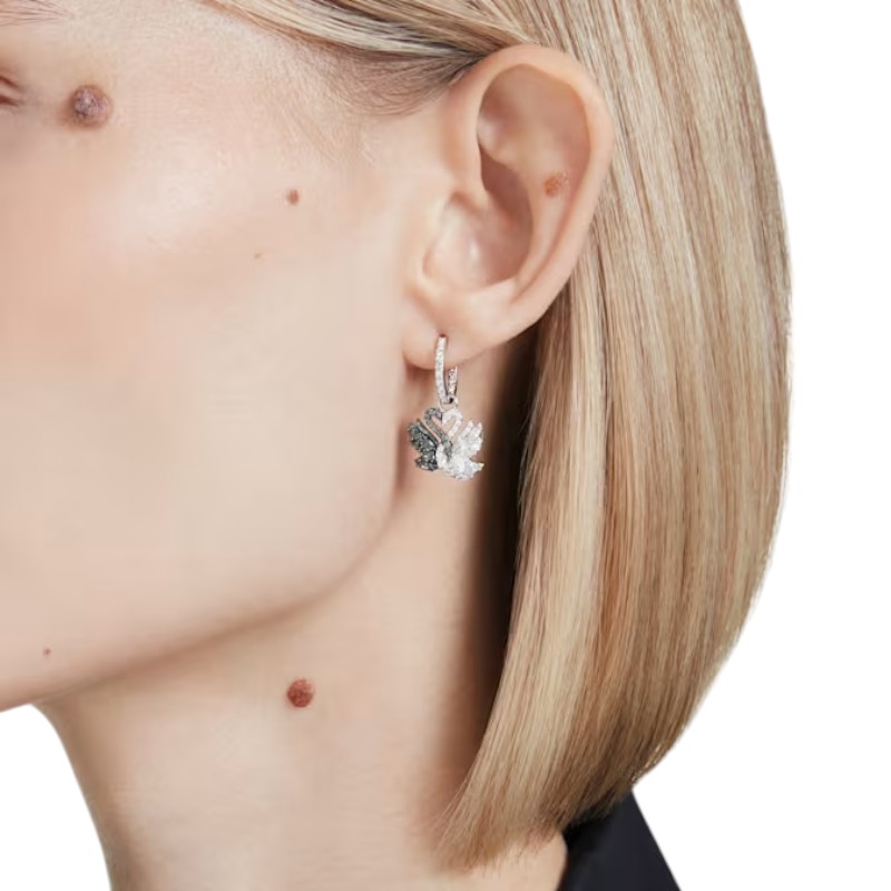 Swarovski Swan Drop Earrings, Black