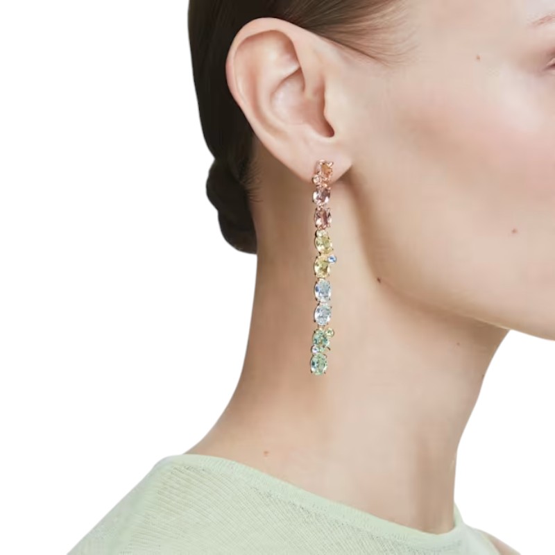 Swarovski Asymmetrical Gema Mixed Cuts Long Drop Earrings, Multicolor